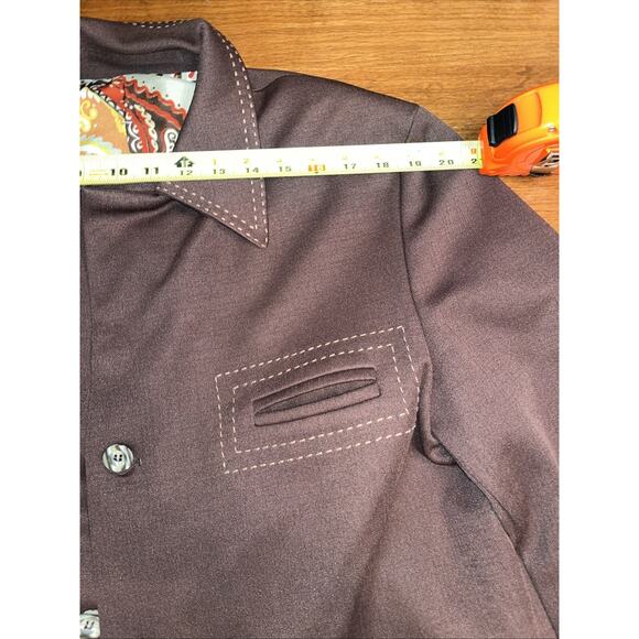 Vintage Jacket Button Up Vtg 60s 70s Polyester Pointed Collar Brown Est M/L - Picture 9 of 9